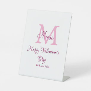 Signe De Table Joyeuse Saint-Valentin monogramme rose nom amour f