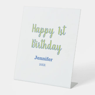 Signe De Table Joyeux 1er anniversaire enfants bébé vert bleu pas