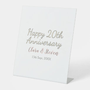 SIGNE DE TABLE JOYEUX 20E ANNIVERSAIRE DE MARIAGE NOM PINK GRAY P