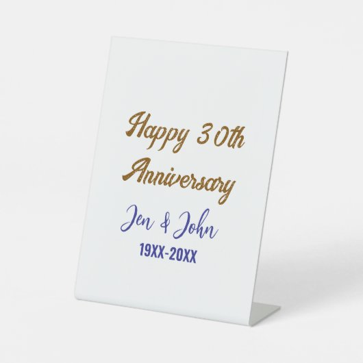 Signe De Table Joyeux 30e anniversaire de mariage royal bleu or s (Recto)