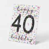 Signe De Table Joyeux 40e anniversaire, Confetti jaune bleu rose (Recto)