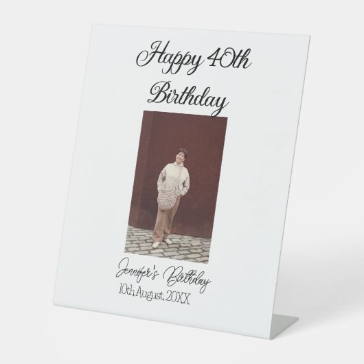 Signe De Table Joyeux 40e anniversaire photo moderne simple (Recto)