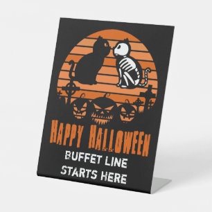 Signe De Table Joyeux Halloween Skeleton Chat Retro Sunset