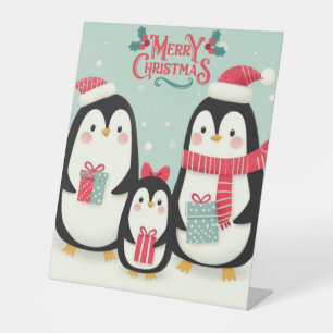 Signe De Table Joyeux manchots enneigés de Noël