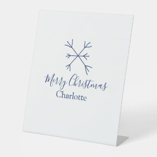 Signe De Table Joyeux Noël bleu flocons ajouter nom fêtes