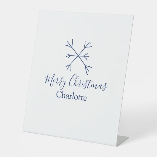 Signe De Table Joyeux Noël bleu flocons ajouter nom fêtes (Recto)