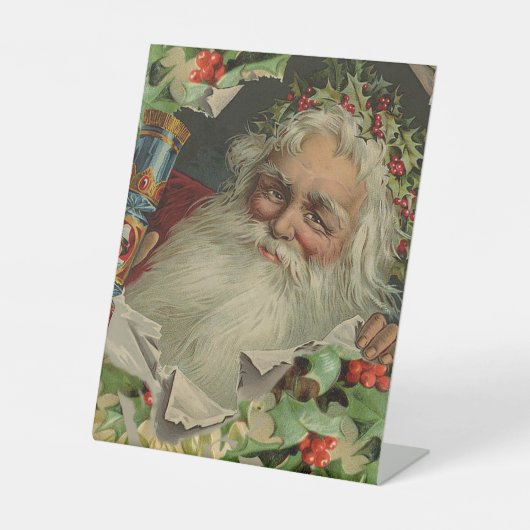 Signe De Table Joyeux Noël Père Noël classique antique (Recto)