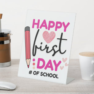Signe De Table Joyeux premier jour d'école, Coeurs mignons
