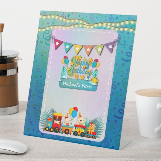 Signe De Table Joyeux Train D'Anniversaire Avec De Beaux Souhaits (In SItu)