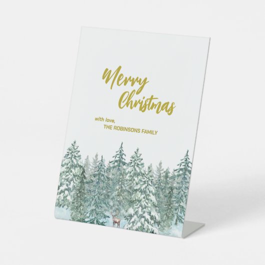 Signe De Table Joyeux xmas forêt moderne Gold script Holiday (Recto)