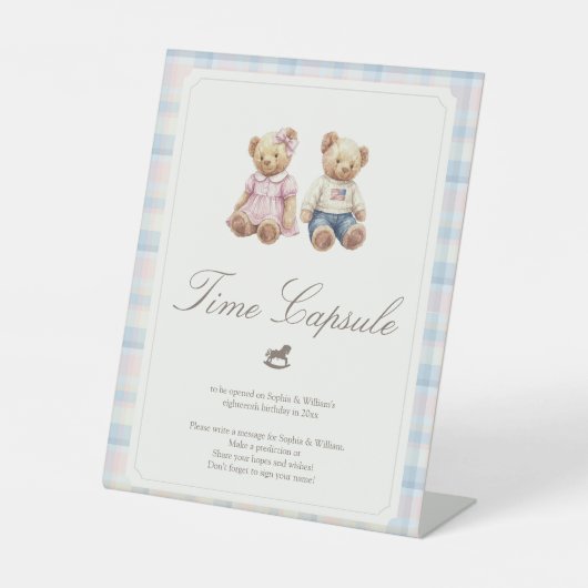 Signe De Table Jumeaux premier anniversaire d'ours (Recto)