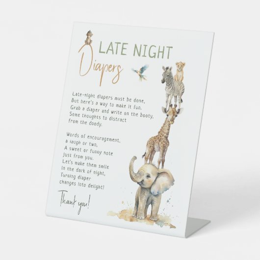 Signe De Table Jungle Safari Animaux Late Night Diapers (Recto)