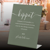 Kippot de mariage juif vert olive Script Yarmulke