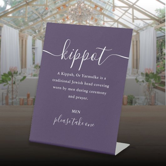 Signe De Table Kippot de mariage juif violet Script Yarmulke