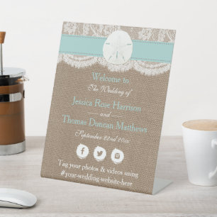 Signe De Table La collection de mariages de plage de sable turquo