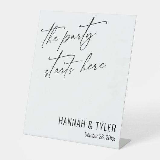 Signe De Table La Fête Commence Ici Simple Élégant Simple Blanc (Recto)