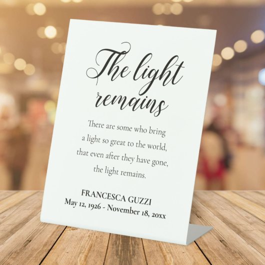 Signe De Table La Lumière Reste Service Mémorial D'Écriture Manue