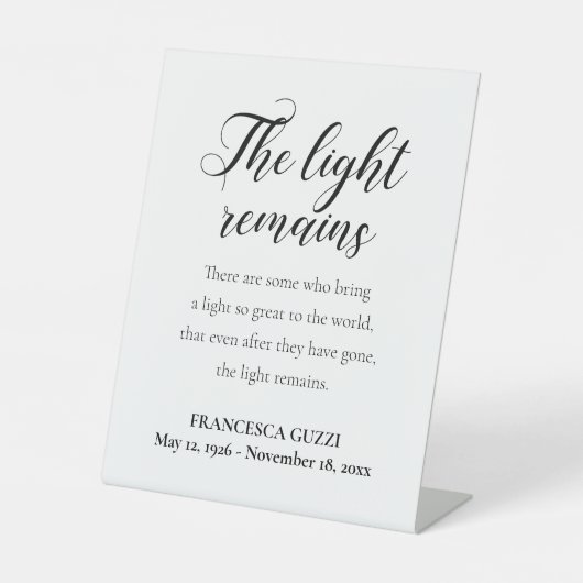 Signe De Table La Lumière Reste Service Mémorial D'Écriture Manue (Recto)