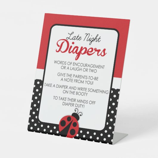 Signe De Table Ladybug tard la nuit Diapers Conseil Baby shower (Recto)