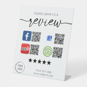 Signe De Table Laissez un avis 4 QR Codes Blanc