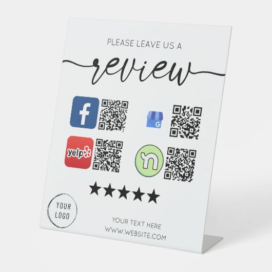 Signe De Table Laissez un avis 4 QR Codes Blanc (Recto)