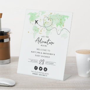 Signe De Table "Laissons Commencer L'Aventure !" Baby shower Cart