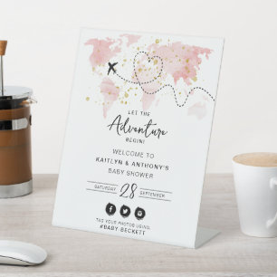 Signe De Table "Laissons Commencer L'Aventure !" Baby shower Cart