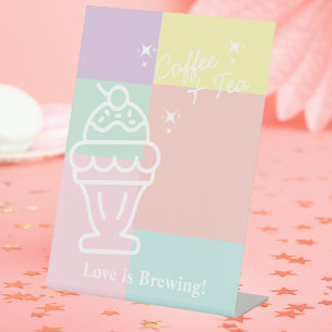 Signe De Table L'amour du café et du thé rétro est la crème glacé