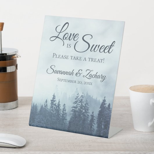 Signe De Table L'amour est doux Misty Blue Pine Trees Rustique Ma (In SItu)