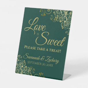 Signe De Table L'amour est sucré Prenez un gâteau Gold sur Emeral