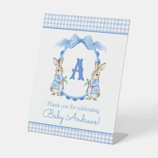 Signe De Table Lapin Bleu En vichy Monogramme Crest (Recto)