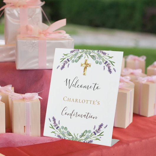 Signe De Table Lavande de verdure fleurie Confirmation bienvenue