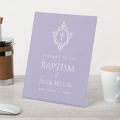 Signe De Table Lavender Baptism Welcome Cross in Crest Elegant  (In SItu)