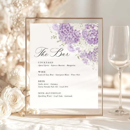 Signe De Table Lavender Lilac White Floral Wedding Bar Menu