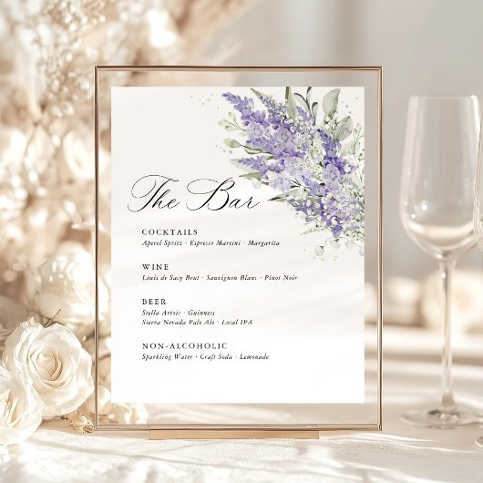 Signe De Table Lavender & Sage Green Floral Wedding Bar Menu