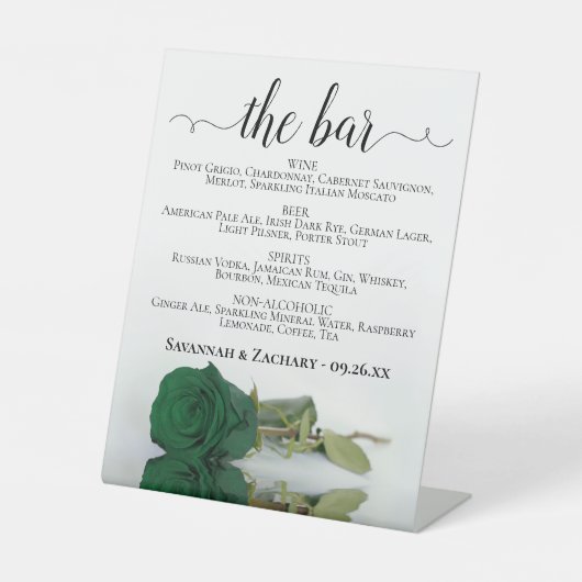 Signe De Table Le Bar - Emerald Green Rose Boissons Menu Mariage (Recto)