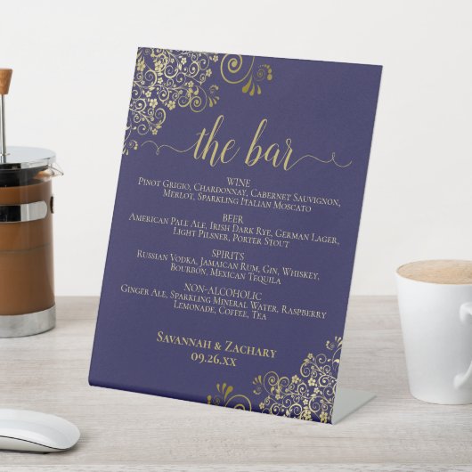 Signe De Table Le Bar - Marine Blue & Gold Boissons Menu Mariage (In SItu)
