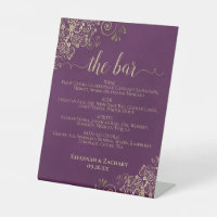 Le Bar - Plum Purple & Gold Boissons Menu Mariage