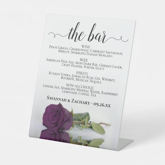 Signe De Table Le Bar - Plum Purple Rose Boissons Menu Mariage (Recto)