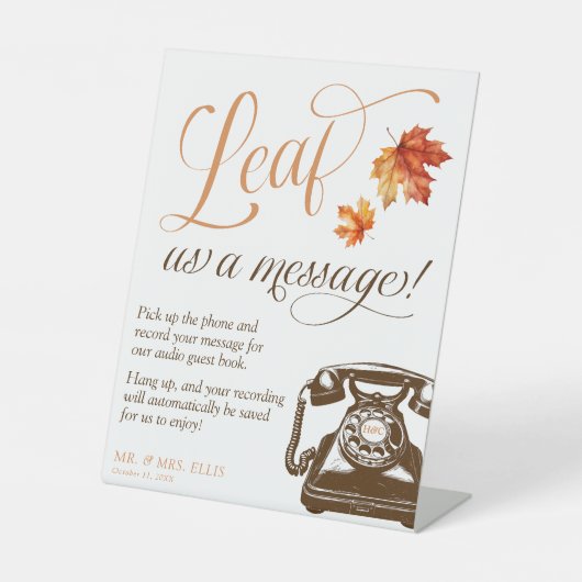 Signe De Table Leaf Us A Message Audio Guest Book Fall Wedding (Recto)