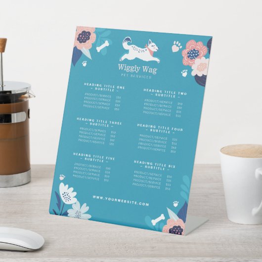 Signe De Table Leaping Chien Floral Botanical Blue Animaux Prix (In SItu)