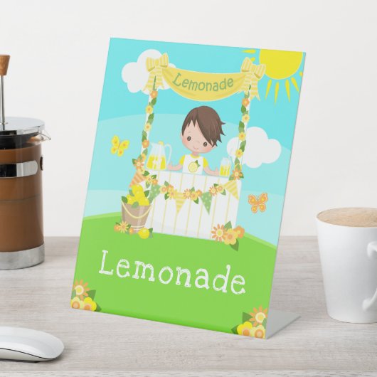 Signe De Table Lemonade Stand Birthday Brown Hair Boy (In SItu)