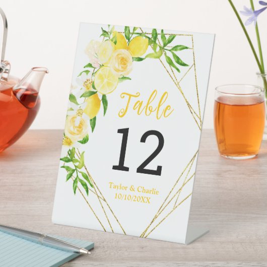 Signe De Table Lemons and Foliage Wedding Table Number (In SItu)