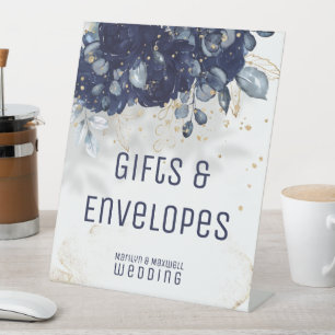 Signe De Table Les Cadeaux Bleus Et Les Cartes D'Enveloppe De La