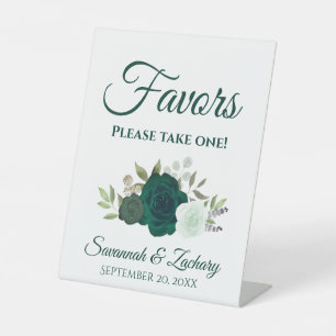 Signe De Table Les faveurs prennent un Mariage Rose Emerald Green