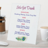 Signe De Table Let's Get Drunk Peacock Feather Wedding Bar Sign (In SItu)