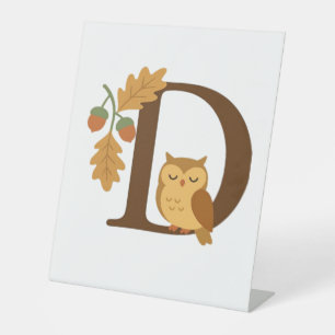 Signe De Table LETTRE MONOGRAPHIQUE D - Hiboux avec chêne L
