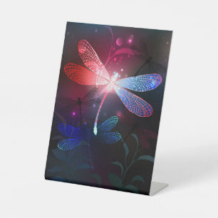 Signe De Table Libellule rouge lumineuse