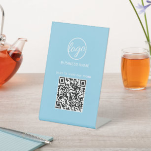 Signe De Table Light Blue QR Code Logo Menu Restaurant Business