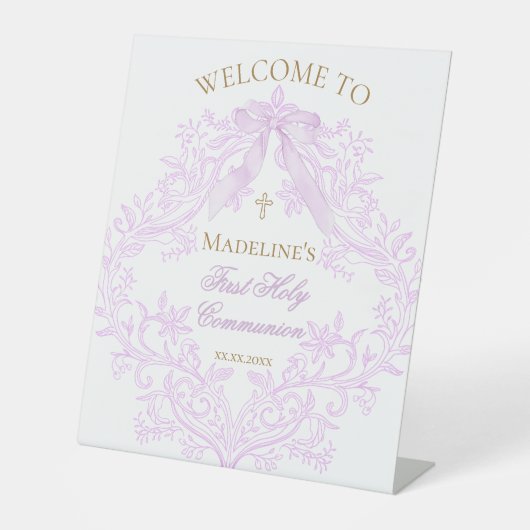 Signe De Table lilac design First Holy Communion welcome (Recto)
